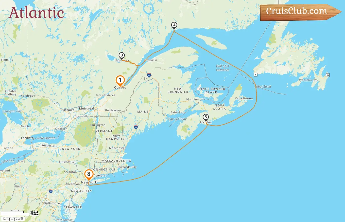 Cruise in the Atlantic from Quebec to New York aboard Queen Mary 2 ship with visits to Canada and USA for 8 days