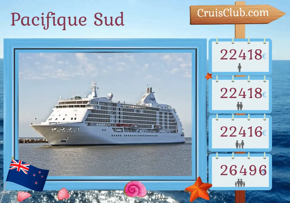 Croisière dans le Pacifique Sud de Papeete à Auckland à bord du navire Seven Seas Voyager avec escales en Polynésie française, Samoa, Fidji et Nouvelle-Zélande pendant 17 jours