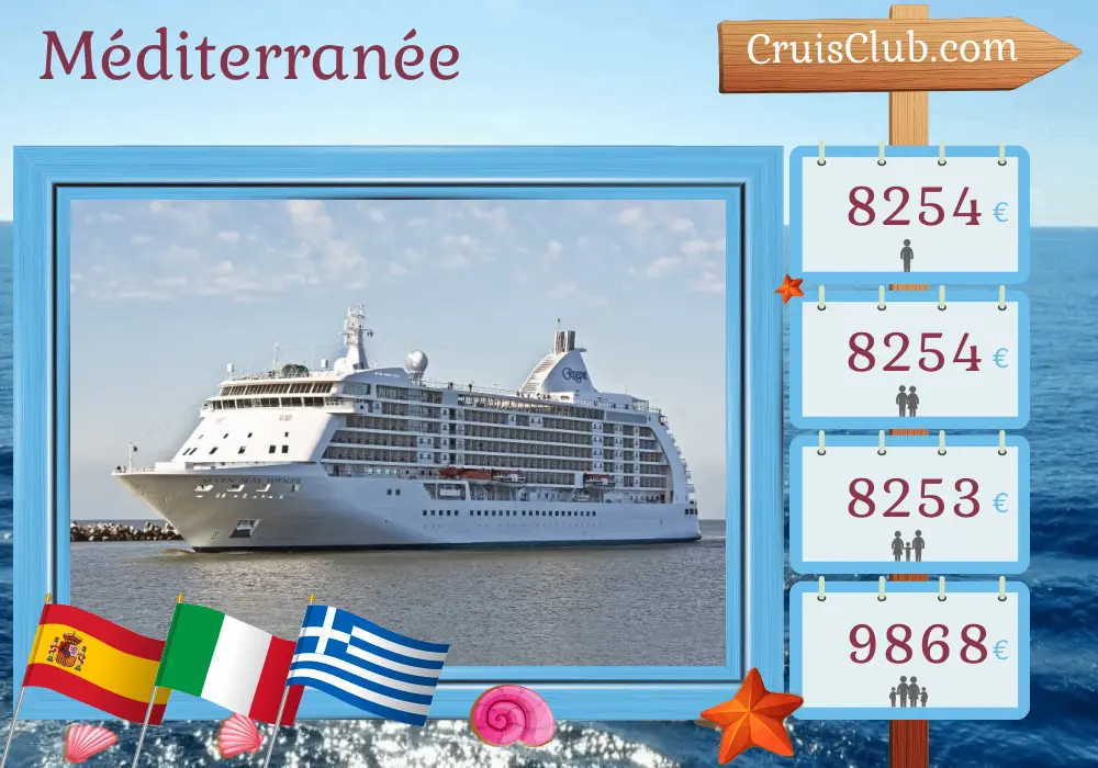 Croisière en Méditerranée de Barcelone à Pirée à bord du navire Seven Seas Voyager avec visites en Espagne, Italie, Grèce et Turquie pendant 11 jours