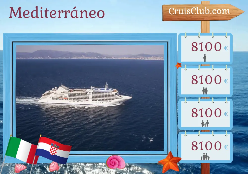 Crucero por el Mediterráneo desde Venecia a bordo del barco Silver Moon con visitas a Italia y Croacia durante 8 días