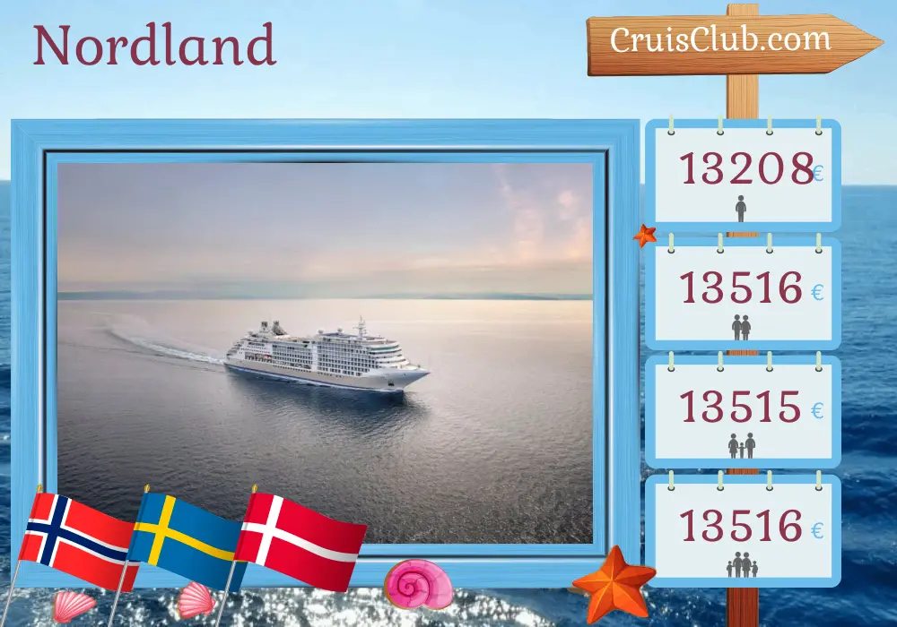 Cruzeiro no Norte a partir de Southampton até Copenhaga a bordo do navio Silver Dawn, com visitas à Noruega, Suécia e Dinamarca por 13 dias