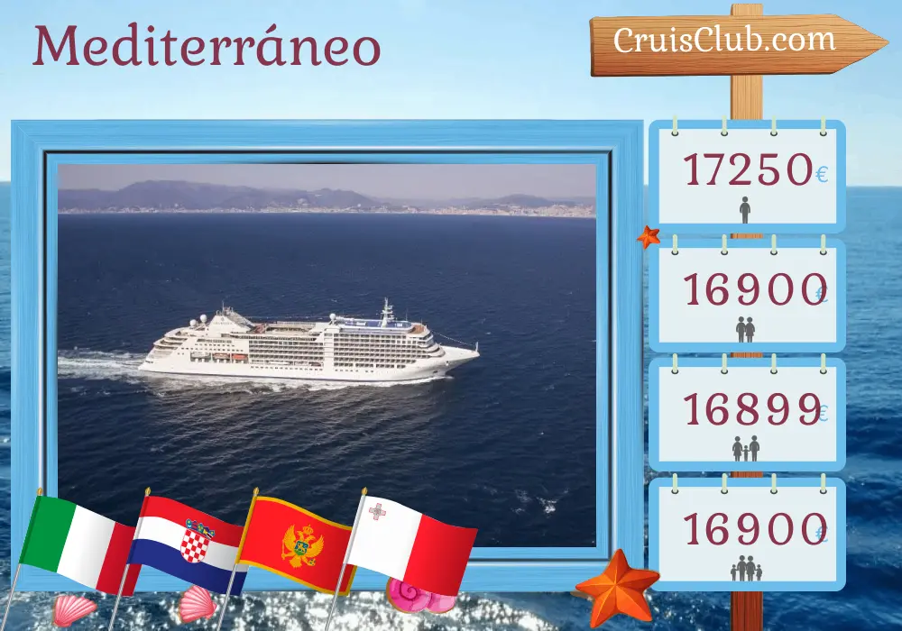 Crucero por el Mediterráneo desde Venecia a Civitavecchia a bordo del barco Silver Moon con visitas a Italia, Croacia, Montenegro y Malta durante 12 días