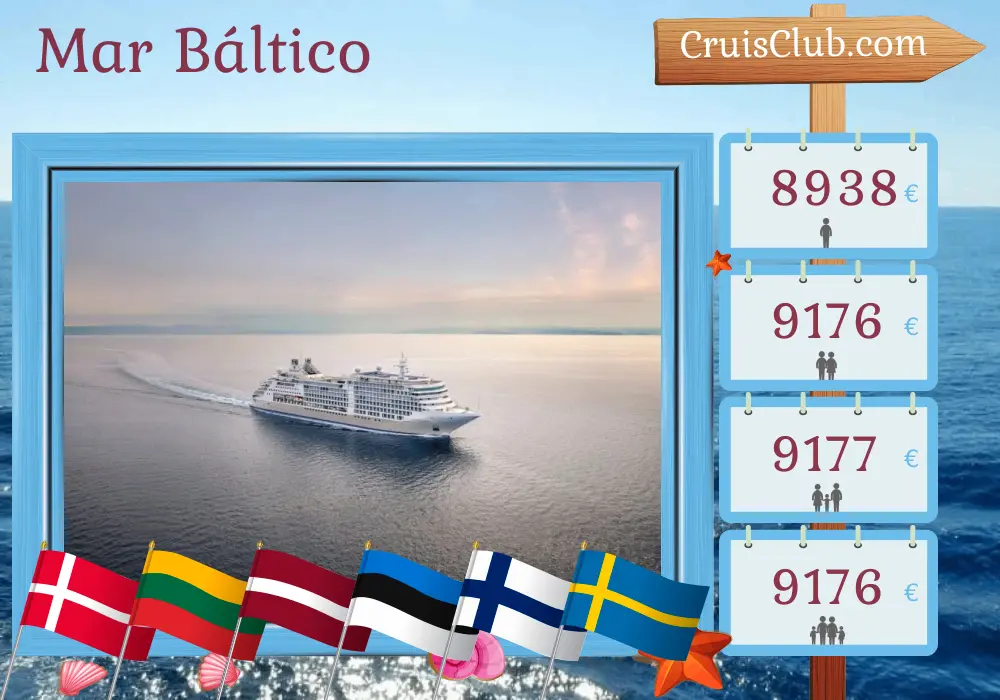 Crucero en el Mar Báltico de Copenhague a Estocolmo a bordo del barco Silver Dawn con visitas a Dinamarca, Polonia, Lituania, Letonia, Estonia, Finlandia y Suecia durante 8 días