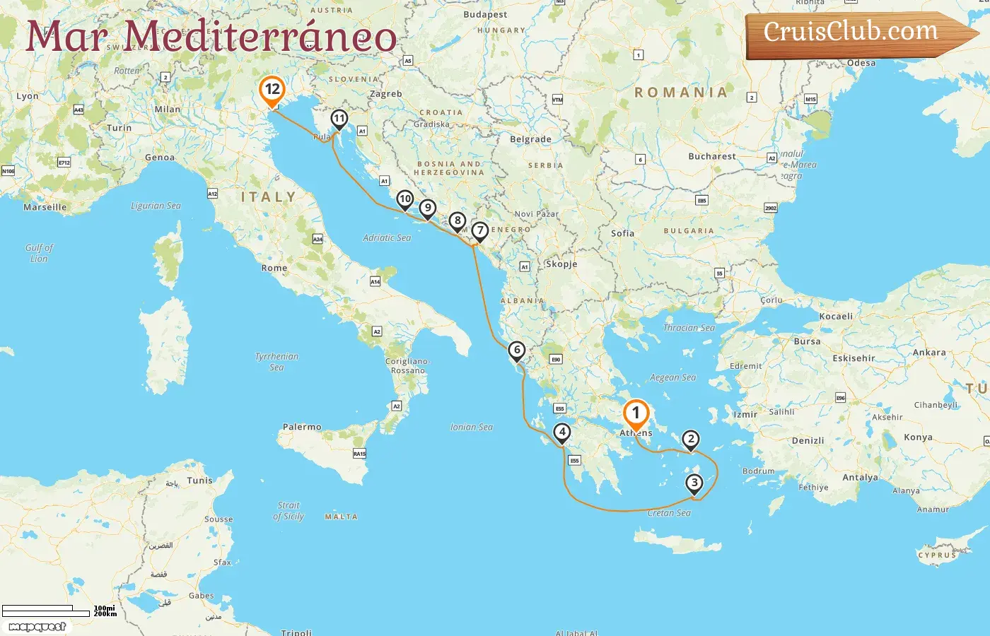 Crucero por el Mediterráneo desde El Pireo a Venecia a bordo del barco Star Clipper con visitas a Grecia, Montenegro, Croacia e Italia durante 12 días