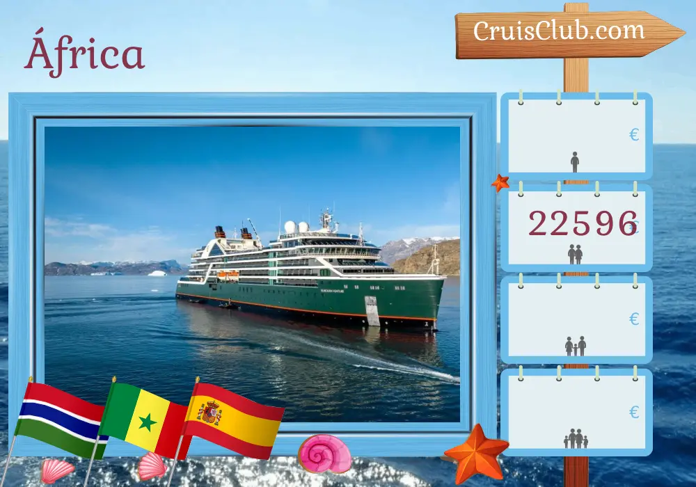 Crucero en África desde Beach a Málaga a bordo del barco Seabourn Venture con visitas a Gambia, Senegal, Marruecos y España durante 15 días