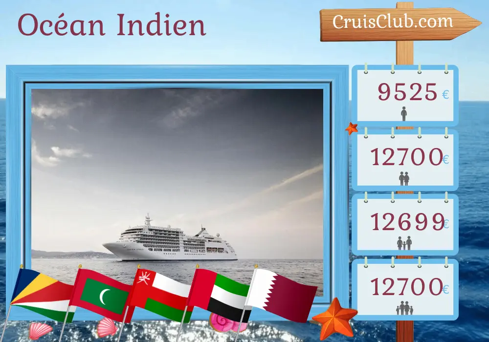 Croisière dans l`océan Indien de Mahé à Doha à bord du navire Silver Spirit avec des visites aux Seychelles, aux Maldives, en Inde, à Oman, aux Émirats arabes unis et au Qatar pendant 17 jours