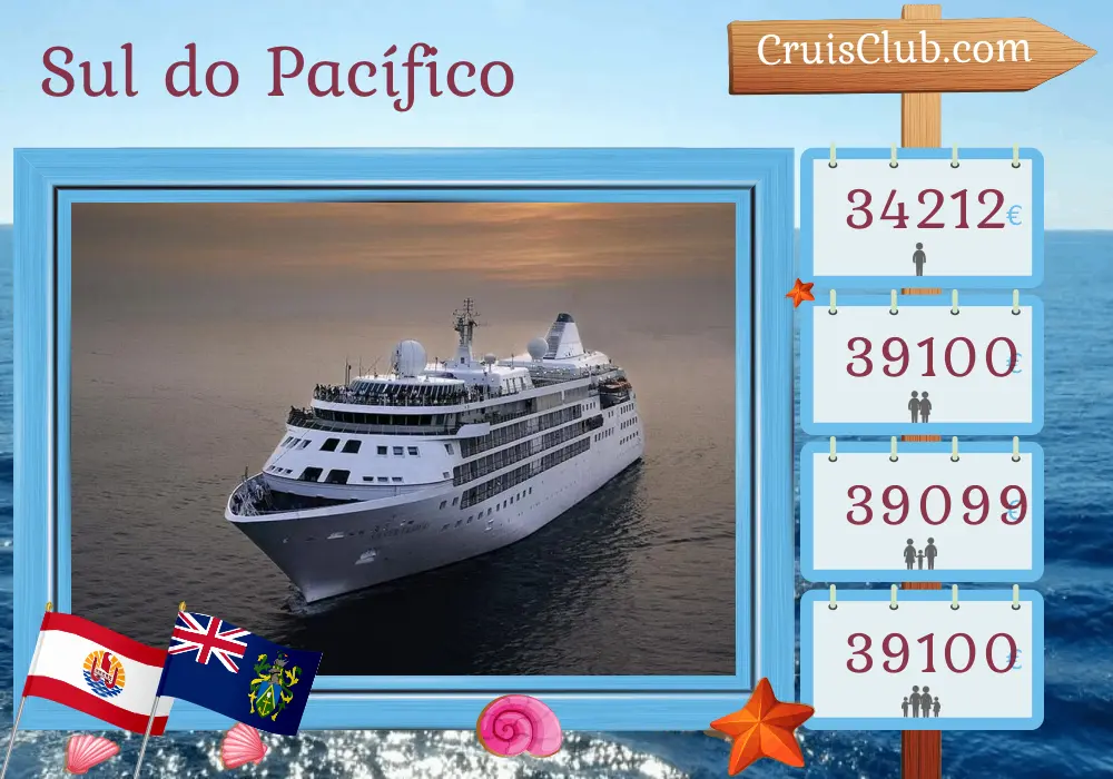 Cruzeiro no sul do Pacífico de Papeete a Valparaíso a bordo do navio Silver Cloud com visitas à Polinésia Francesa, Pitcairn e Chile por 24 dias