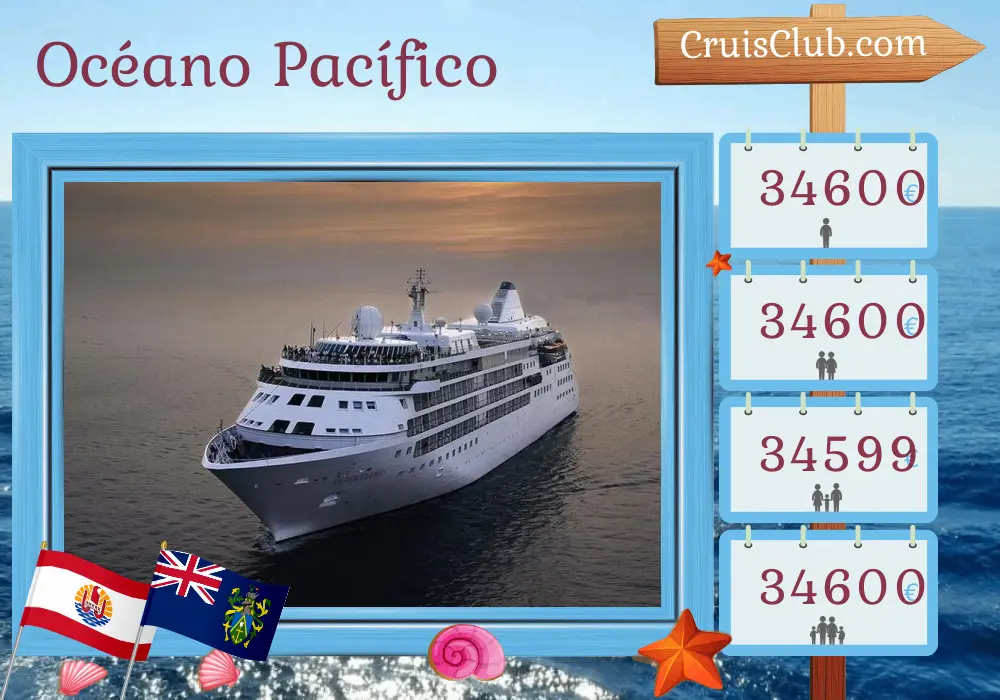 Crucero por el océano Pacífico desde Papeete a Valparaíso a bordo del barco Silver Cloud con visitas a Polinesia Francesa, Pitcairn y Chile durante 24 días
