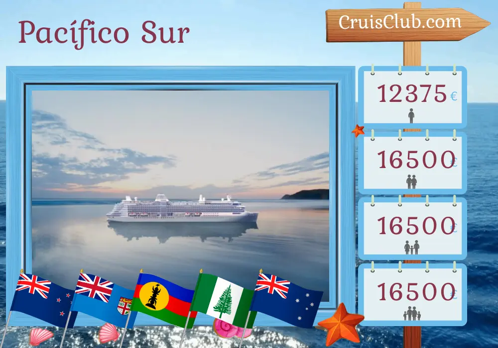 Crucero en el Pacífico Sur desde Auckland a Sídney a bordo del barco Silver Nova con visitas a Nueva Zelanda, Fiyi, Vanuatu, Nueva Caledonia, Isla Norfolk y Australia durante 17 días