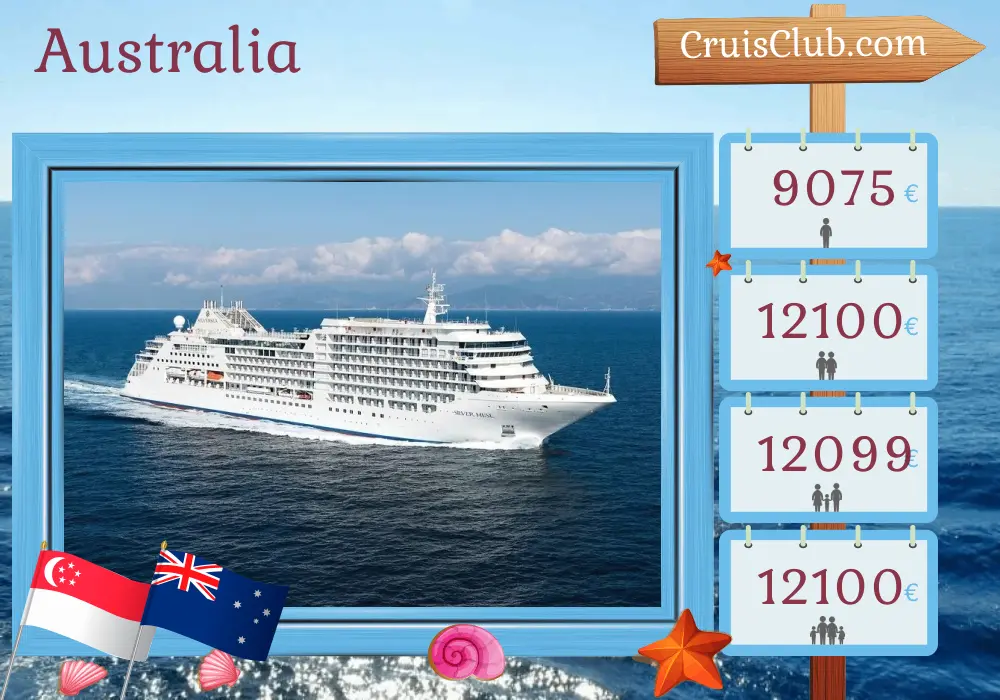 Crucero en Australia desde Singapur a Brisbane a bordo del barco Silver Muse con visitas a Singapur, Indonesia y Australia durante 18 días