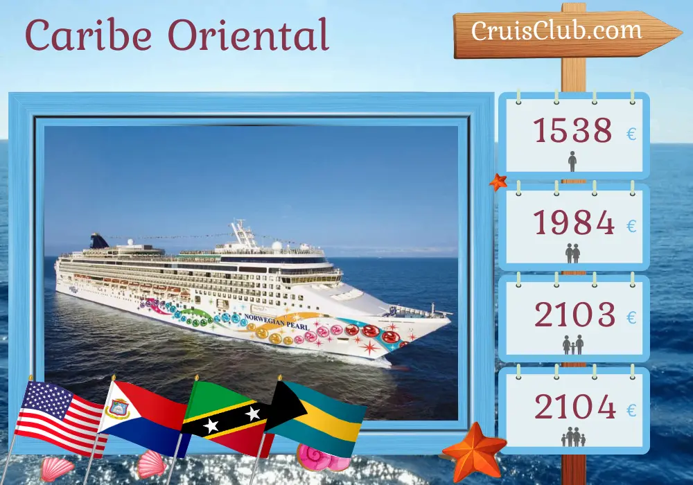 Crucero por el Caribe Oriental desde Miami a bordo del Norwegian Pearl con visitas a Estados Unidos, República Dominicana, Islas Vírgenes Británicas, San Cristóbal y Nieves, y Bahamas durante 10 días