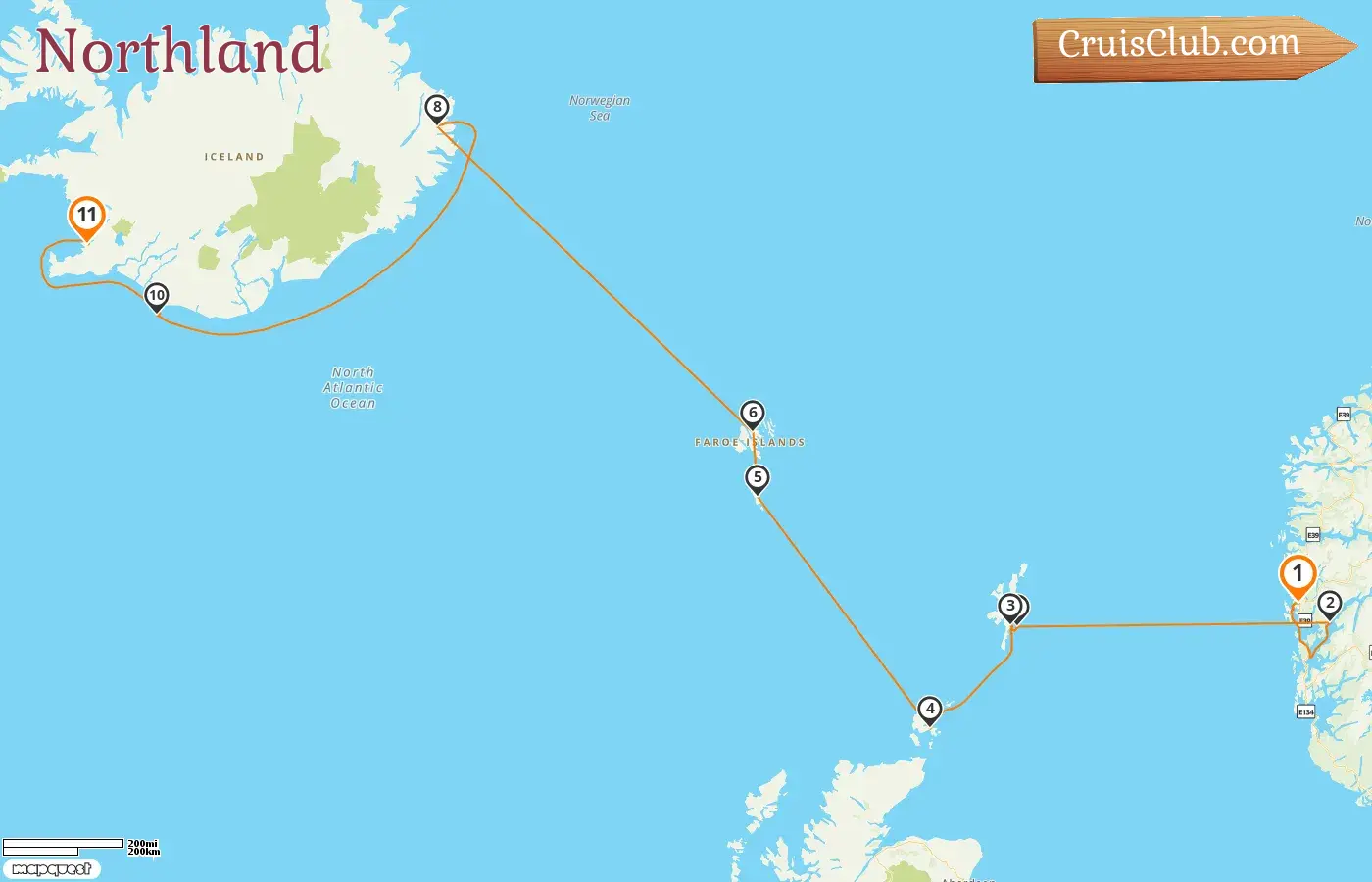 Northland Cruise from Bergen to Reykjavik aboard Le Champlain with visits to Norway, Faroe Islands, and Iceland for 11 days