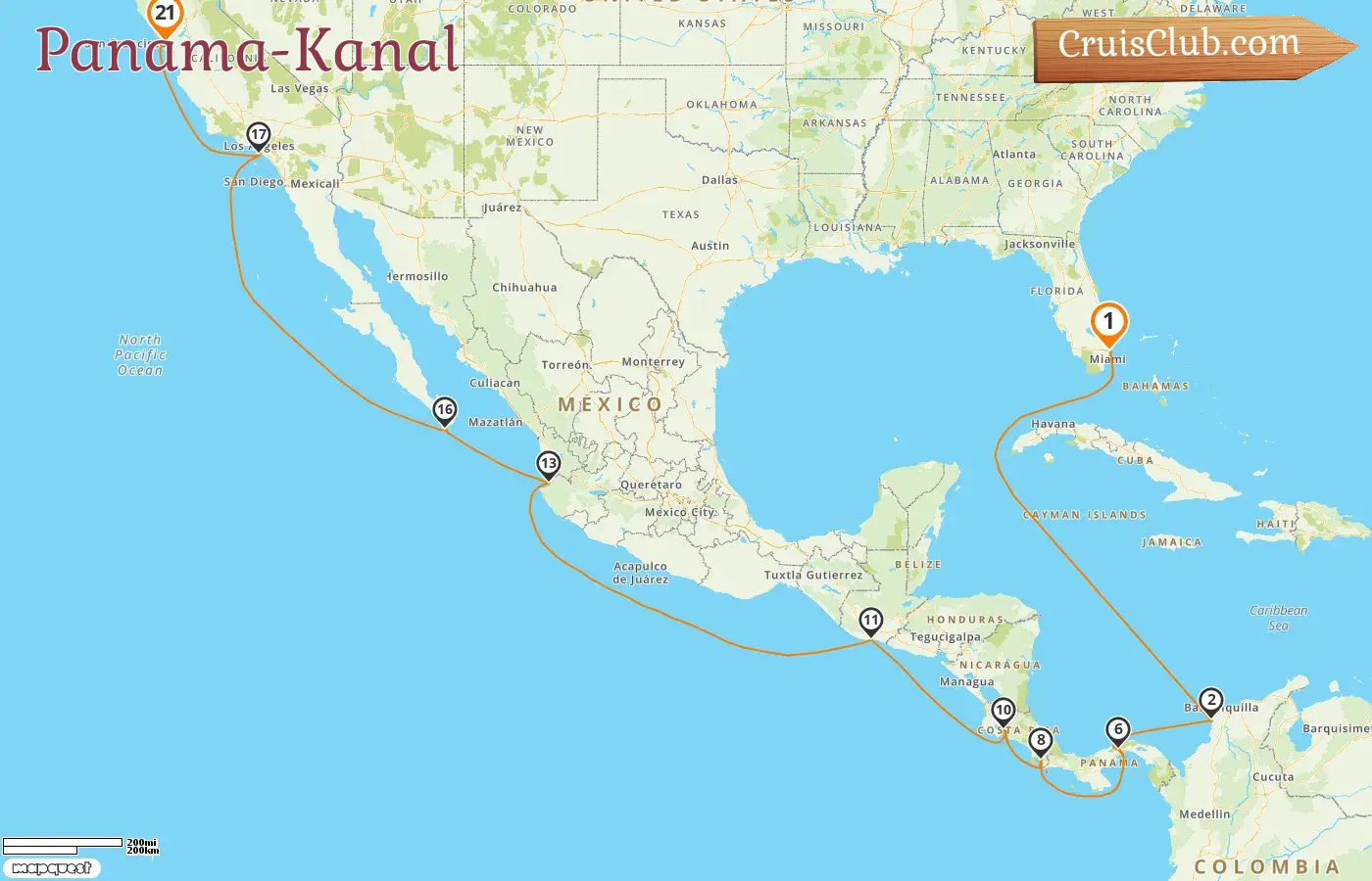 Kreuzfahrt im Panamakanal von Fort Lauderdale nach San Francisco an Bord des Schiffes Silver Nova mit Besuchen in den USA, Kolumbien, Panama, Costa Rica, Guatemala und Mexiko für 21 Tage
