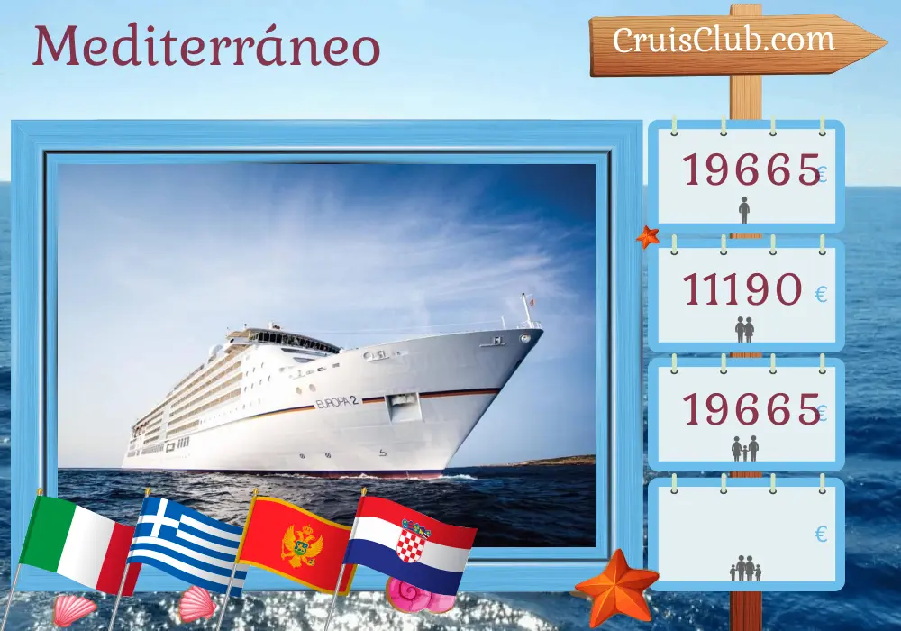 Cruise en el Mediterráneo desde Civitavecchia a Dubrovnik a bordo del barco MS EUROPA 2 con visitas a Italia, Grecia, Montenegro y Croacia durante 10 días