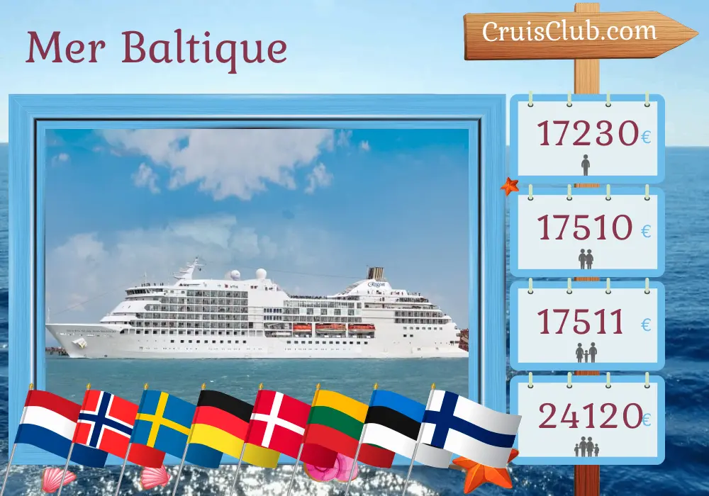 Croisière en mer Baltique de Amsterdam à Copenhague à bord du navire Seven Seas Navigator avec des visites aux Pays-Bas, en Norvège, en Suède, en Allemagne, au Danemark, en Pologne, en Lituanie, en Estonie et en Finlande pendant 18 jours