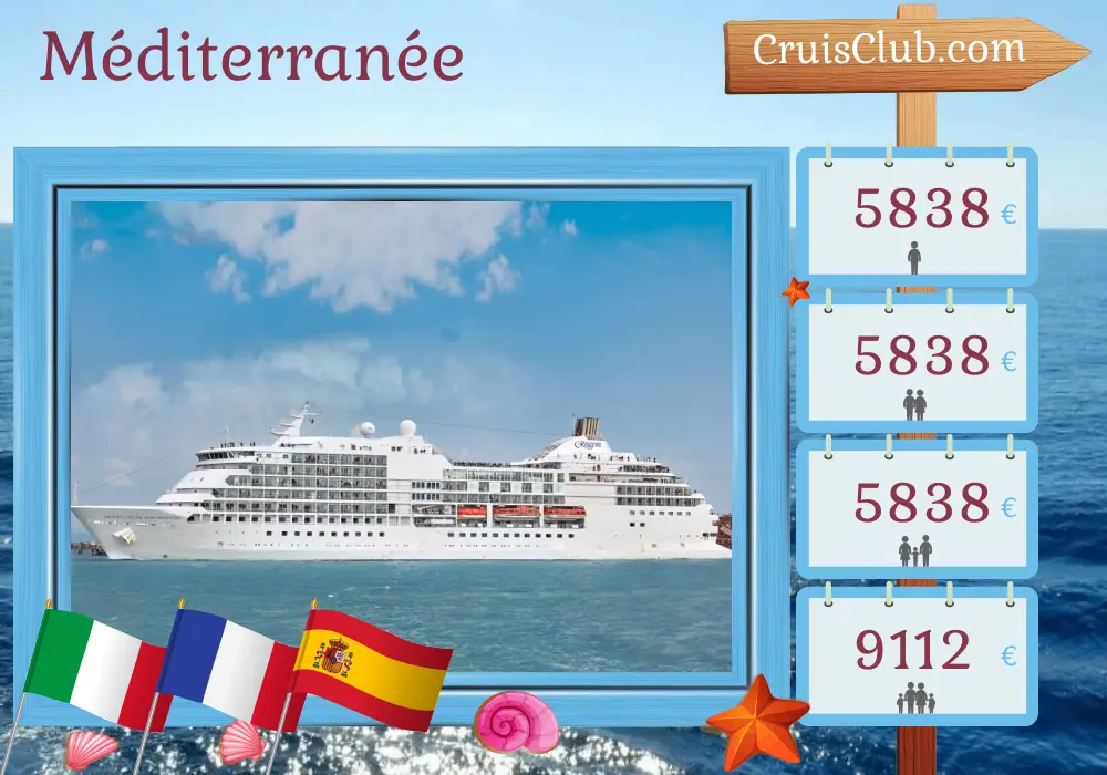 Croisière en Méditerranée de Civitavecchia à Barcelone à bord du navire Seven Seas Navigator avec visites en Italie, en France et en Espagne pendant 8 jours