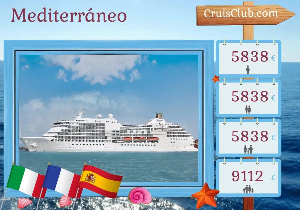 Crucero en el Mediterráneo de Civitavecchia a Barcelona a bordo del navío Seven Seas Navigator con visitas a Italia, Francia y España durante 8 días