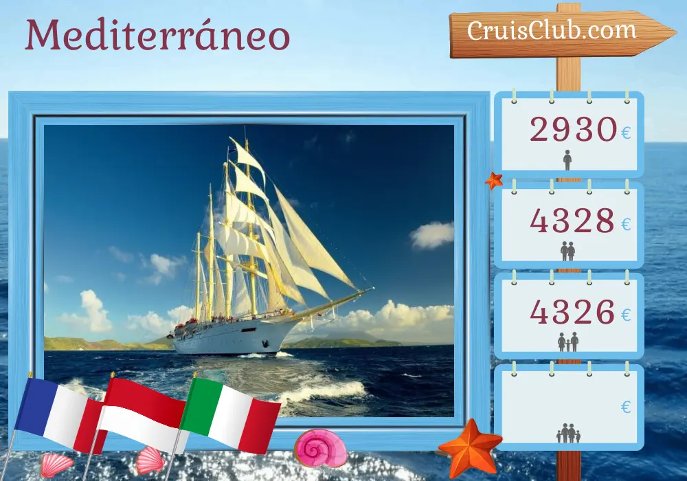 Crucero por el Mediterráneo de Cannes a Civitavecchia a bordo del barco Star Flyer con visitas a Francia, Mónaco e Italia durante 8 días