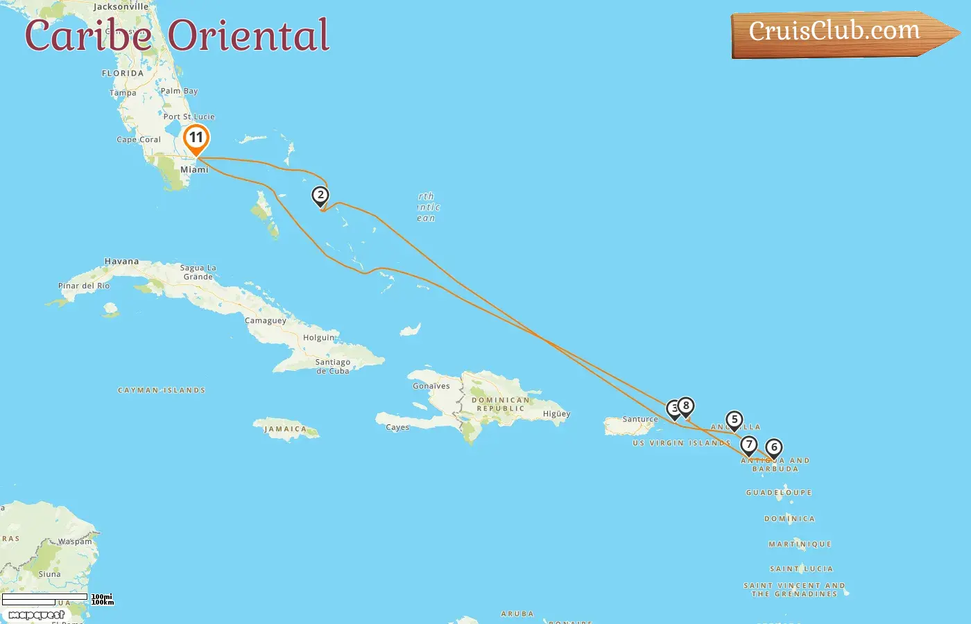 Cruzeiro pelo Caribe Oriental de Fort Lauderdale a bordo do navio Enchanted Princess com visitas aos EUA, Bahamas, São Cristóvão e Neves e Ilhas Virgens Britânicas por 11 dias