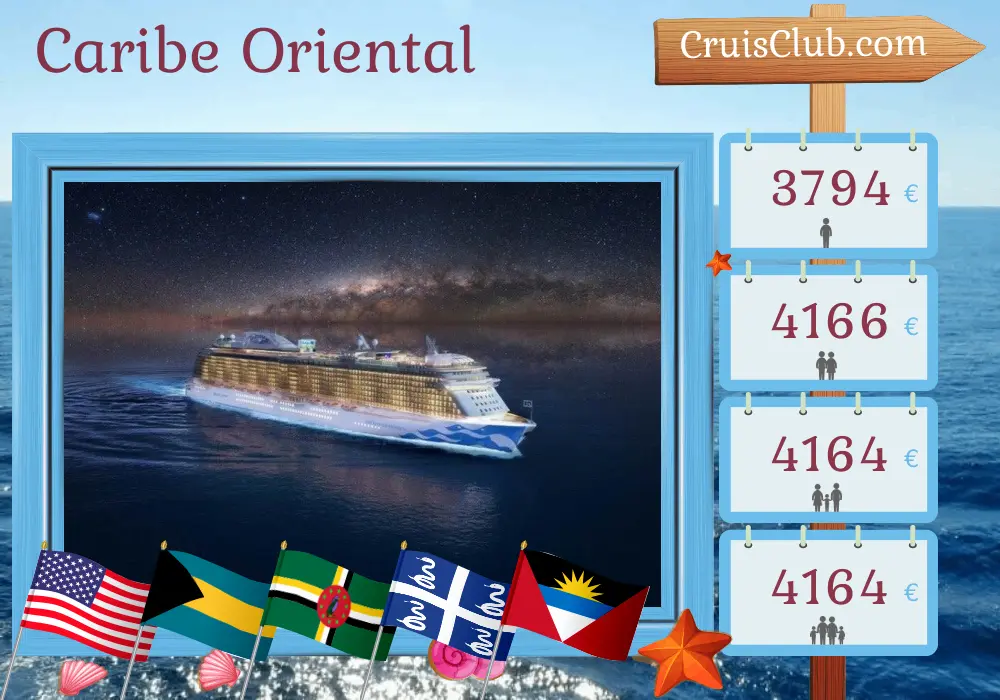 Crucero por el Caribe Oriental desde Fort Lauderdale a bordo del barco Enchanted Princess con visitas a Estados Unidos, Bahamas, Dominica y Martinica durante 11 días