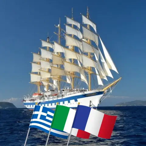 Cruzeiro no Mediterrâneo de Pireu a Cannes a bordo do navio Royal Clipper com visitas à Grécia, Itália, França e Mônaco por 12 dias