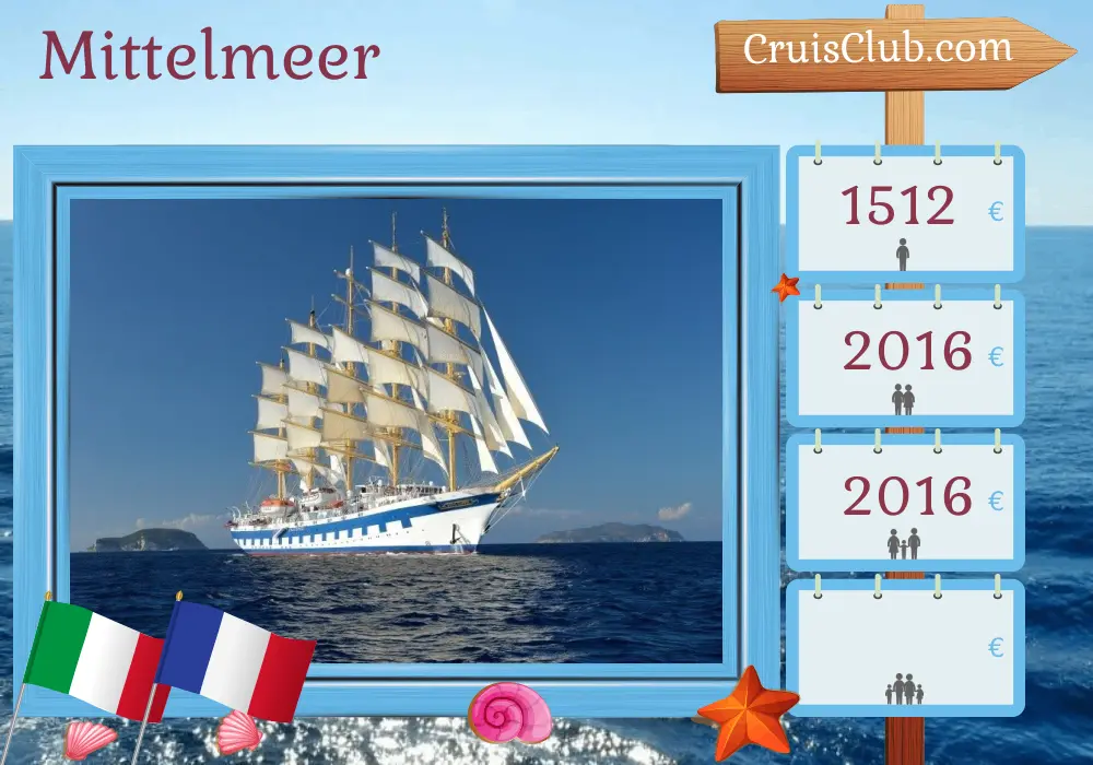 Kreuzfahrt im Mittelmeer von Civitavecchia nach Cannes an Bord des Schiffes Royal Clipper mit Besuchen in Italien und Frankreich für 4 Tage