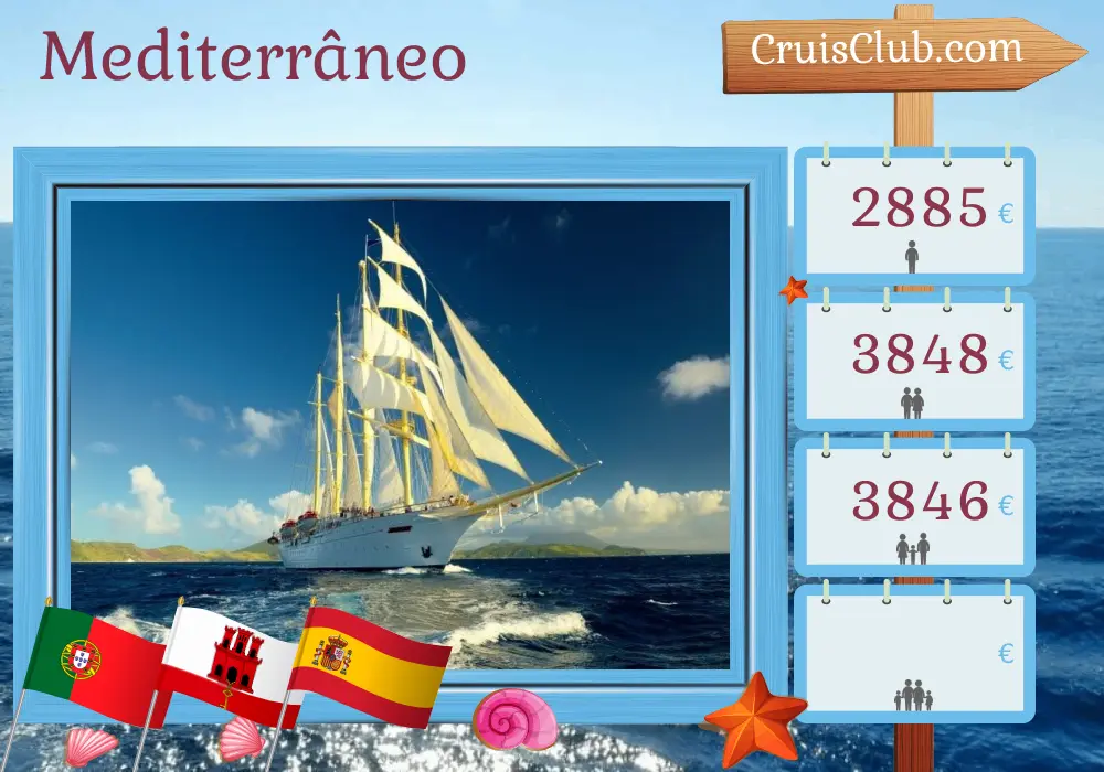 Cruzeiro no Mediterrâneo de Lisboa a Málaga a bordo do navio Star Flyer, com visitas a Portugal, Marrocos, Gibraltar e Espanha por 8 dias