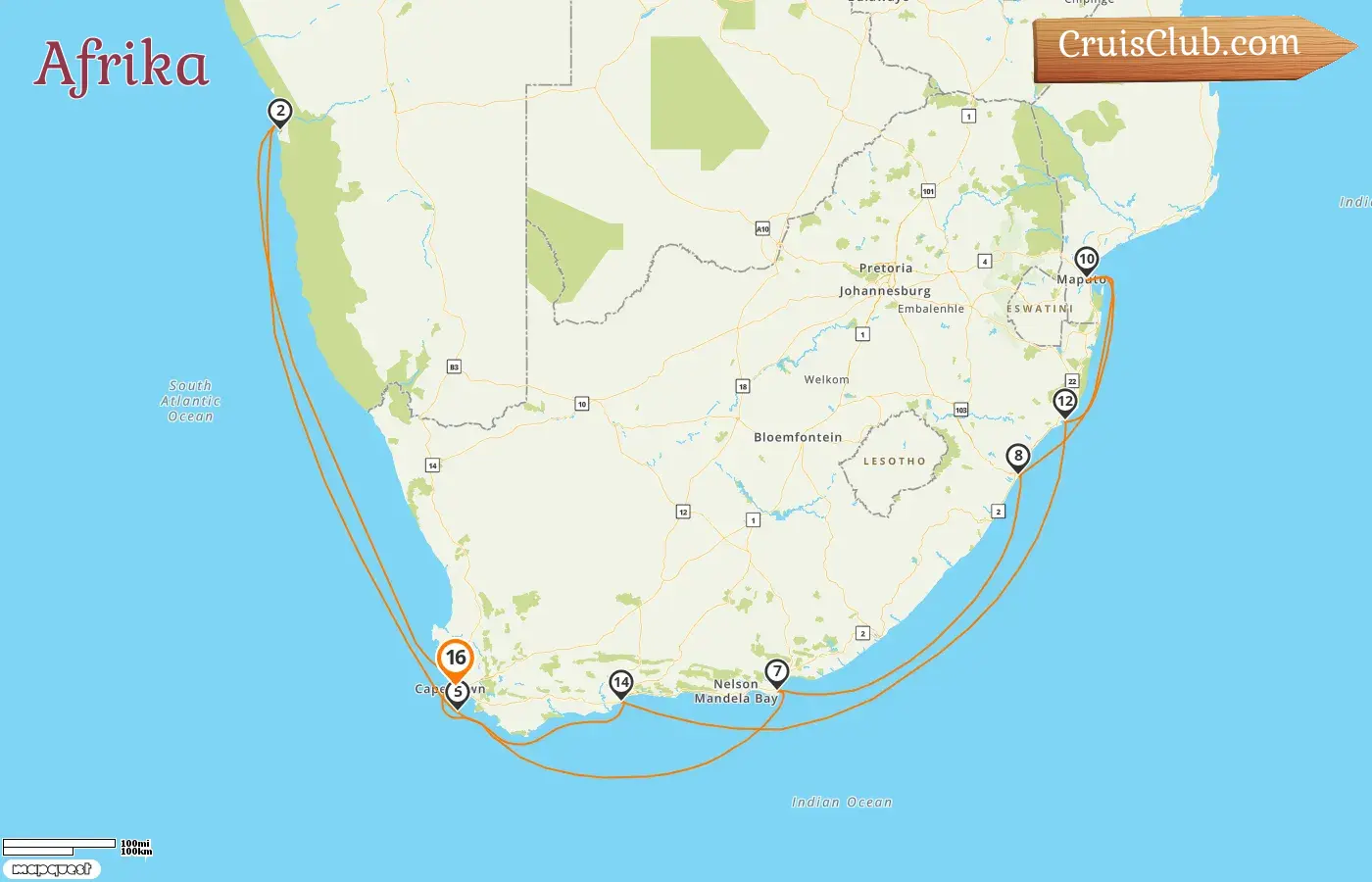 Kreuzfahrt in Afrika ab Kapstadt an Bord des Seven Seas Splendor Schiffes mit Besuchen in Südafrika, Namibia und Mosambik für 16 Tage