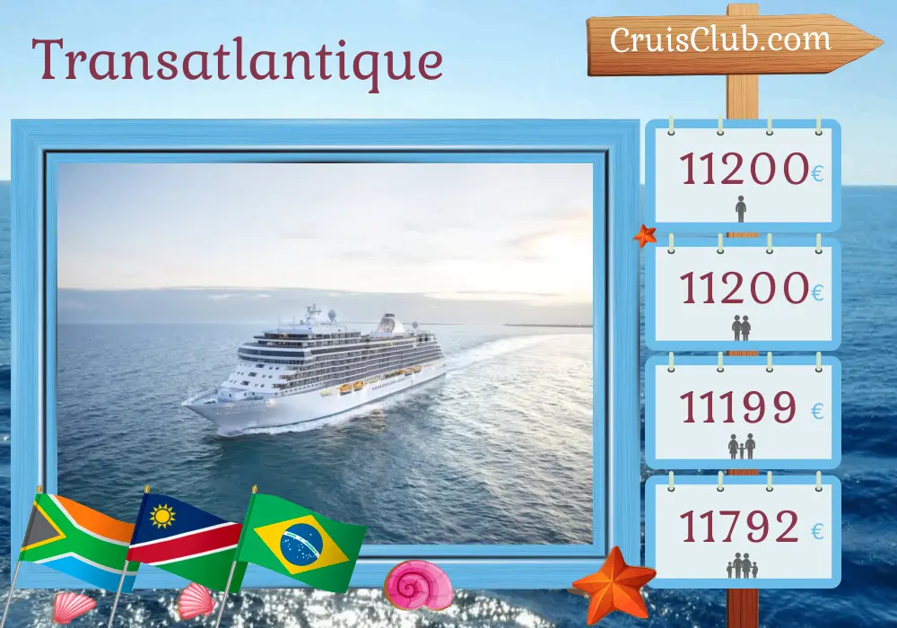 Croisière transatlantique de Cape Town à Rio de Janeiro à bord du navire Seven Seas Splendor avec des visites en Afrique du Sud, en Namibie et au Brésil pendant 15 jours