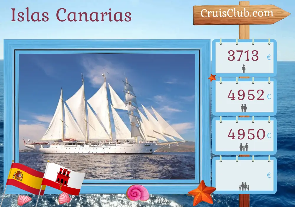 Crucero por las Islas Canarias desde Málaga hasta Las Palmas a bordo del barco Star Clipper con visitas a España, Gibraltar y Marruecos durante 10 días