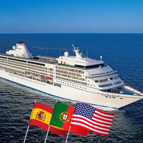 Cruzeiro no Transatlântico de Barcelona para Miami a bordo do navio Seven Seas Mariner com visitas à Espanha, Portugal, Bermudas e EUA por 15 dias