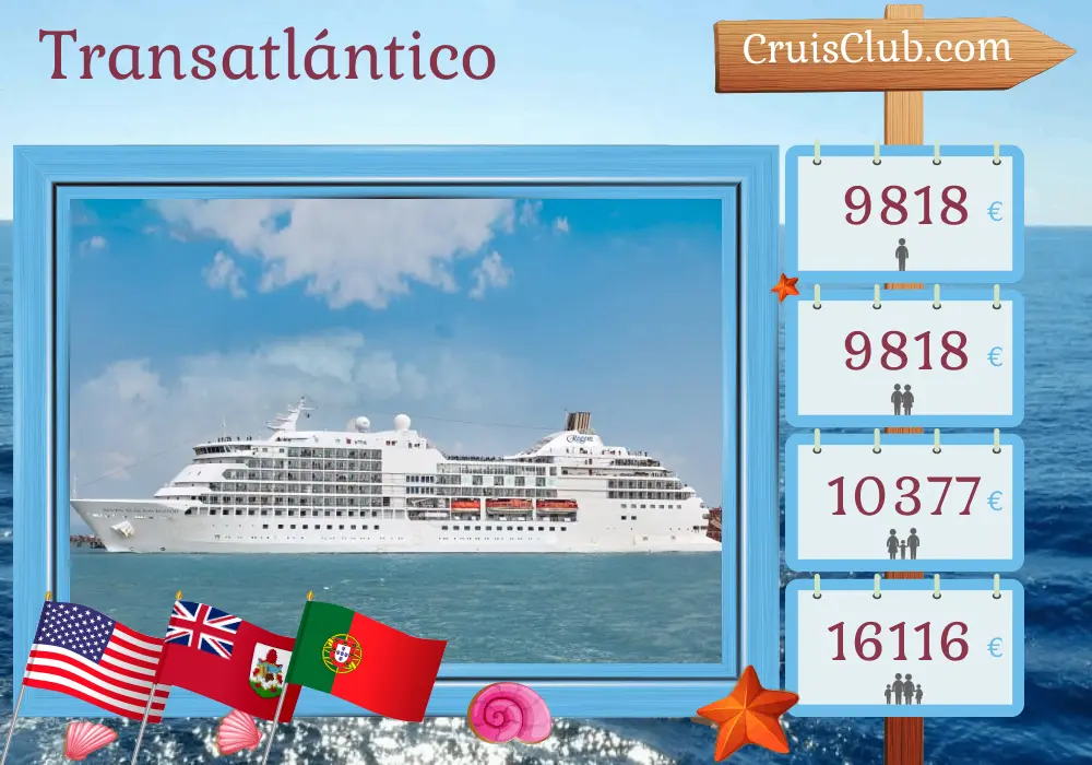 Crucero Transatlántico desde Miami a Lisboa a bordo del barco Seven Seas Navigator con visitas a Estados Unidos, Bermudas y Portugal durante 13 días