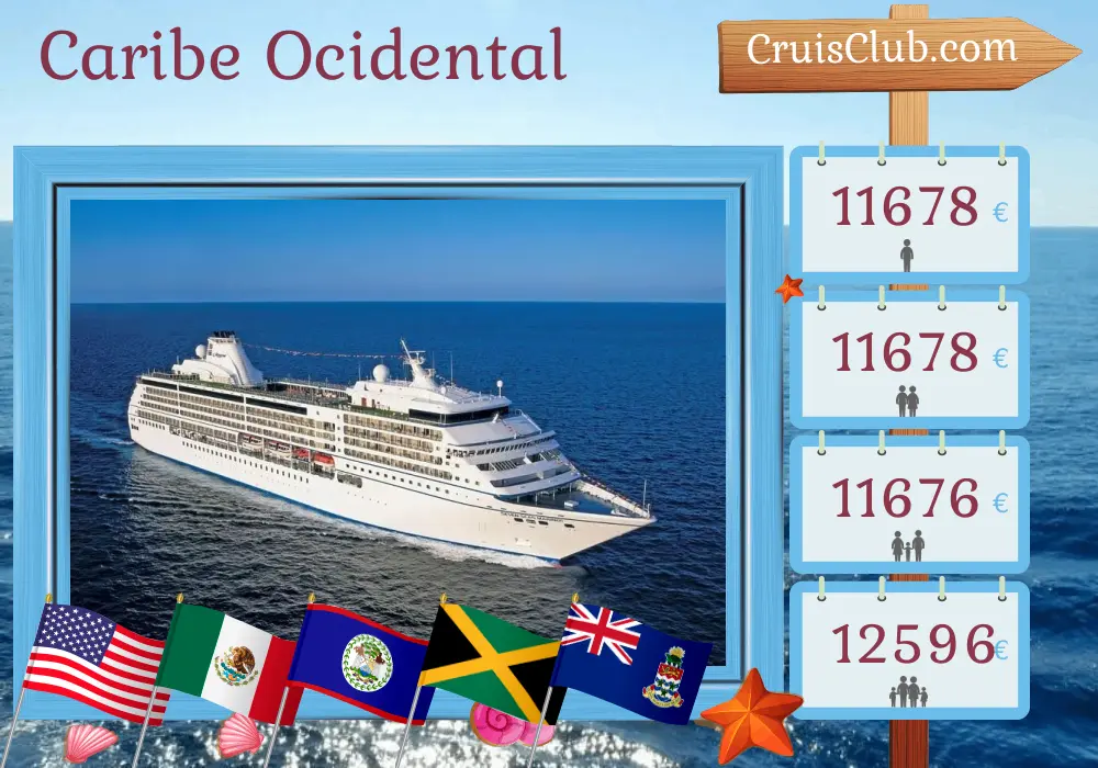 Cruzeiro no Caribe Ocidental saindo de Miami a bordo do navio Seven Seas Mariner com visitas aos EUA, México, Belize, Honduras, Jamaica e Ilhas Cayman por 11 dias