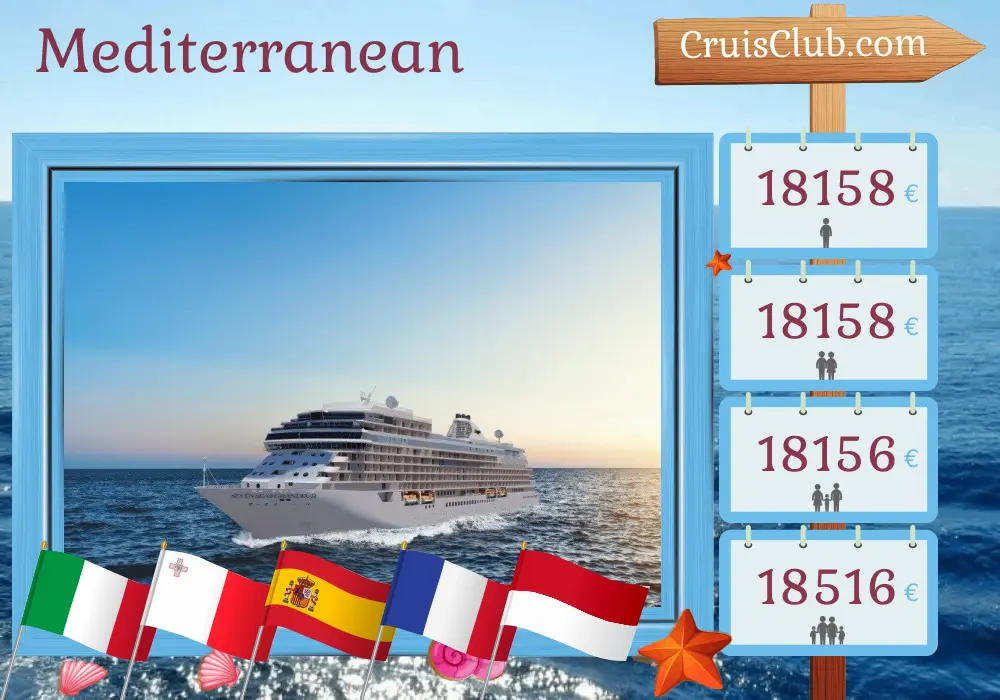 Mediterranean Cruise from Civitavecchia to Monte Carlo aboard Seven Seas Grandeur ship with visits to Italy, Malta, Spain, France, and Monaco for 11 days