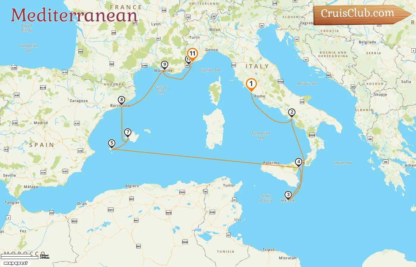 Mediterranean Cruise from Civitavecchia to Monte Carlo aboard Seven Seas Grandeur ship with visits to Italy, Malta, Spain, France, and Monaco for 11 days