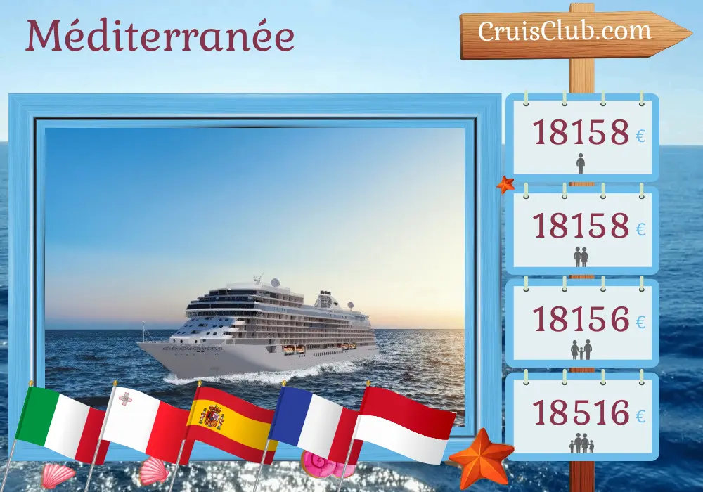 Croisière en Méditerranée de Civitavecchia à Monte Carlo à bord du navire Seven Seas Grandeur avec visites en Italie, à Malte, en Espagne, en France et à Monaco pendant 11 jours