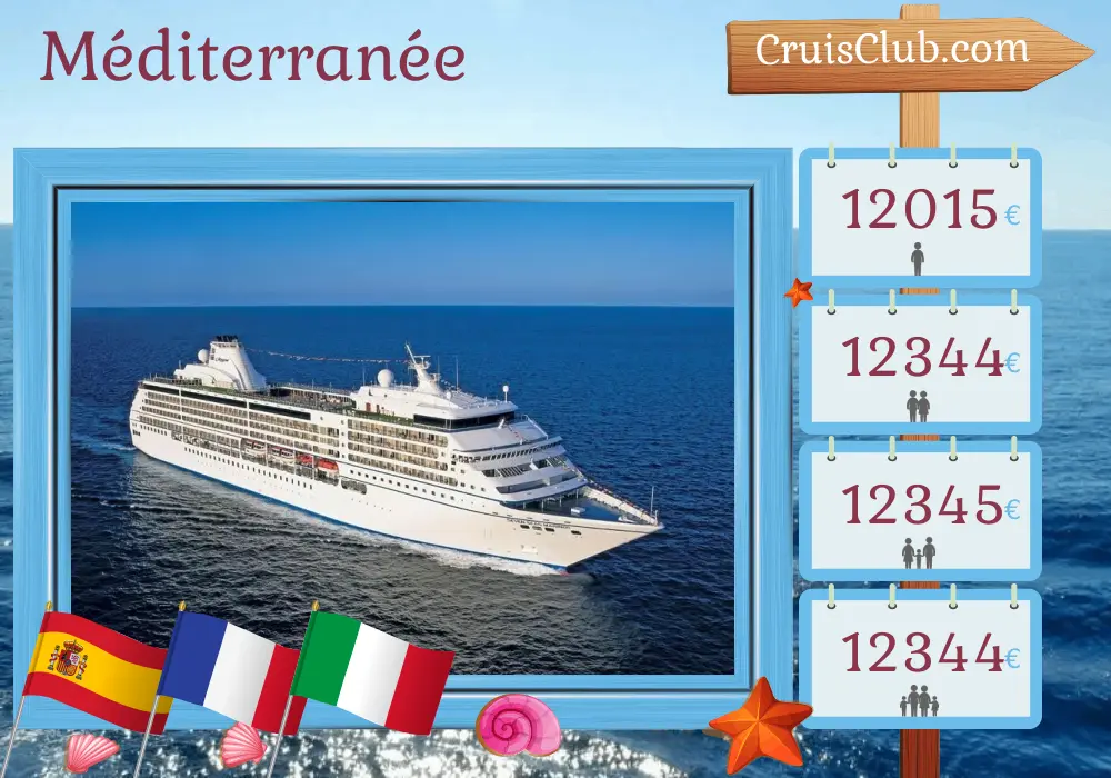 Croisière en Méditerranée de Barcelone à Civitavecchia à bord du navire Seven Seas Mariner avec visite de l`Espagne, de la France, de Monaco et de l`Italie pendant 13 jours