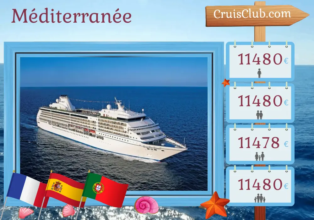 Croisière en Méditerranée de Monte-Carlo à Lisbonne à bord du navire Seven Seas Mariner avec des visites à Monaco, en France, en Espagne, à Gibraltar, au Maroc et au Portugal pendant 11 jours