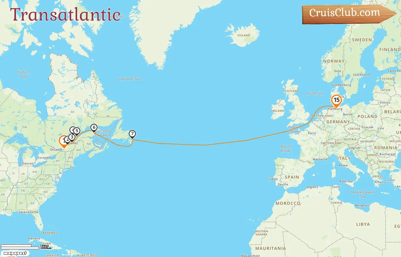 MS EUROPA 2 Transatlantic Cruise from Montreal to Hamburg with visits to Canada and Germany for 15 days