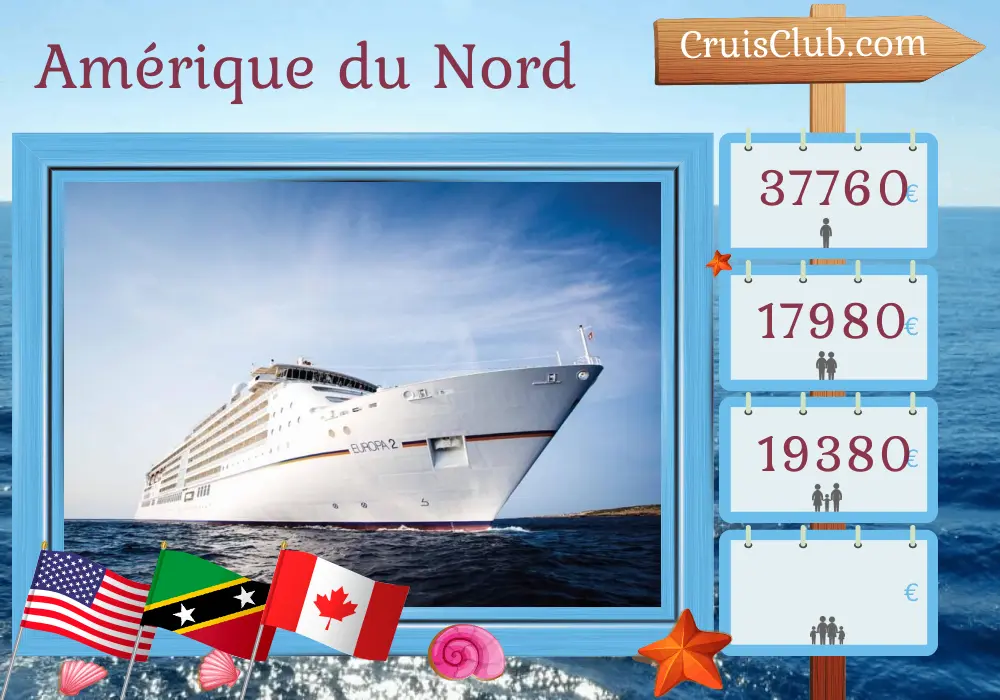 Croisière en Amérique du Nord de Miami à Montréal à bord du navire MS EUROPA 2 avec des visites aux États-Unis, aux îles Vierges britanniques, à Saint-Barthélemy, à Saint-Kitts-et-Nevis et au Canada pendant 19 jours