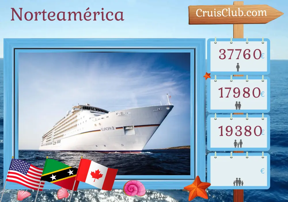 Crucero en América del Norte desde Miami a Montreal a bordo del barco MS EUROPA 2 con visitas a Estados Unidos, Islas Vírgenes Británicas, Saint Barthélemy, San Cristóbal y Nieves, y Canadá durante 19 días