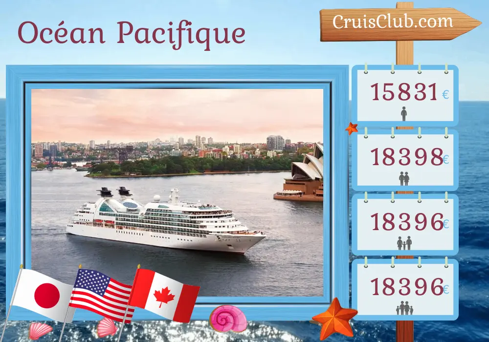 Croisière dans l`océan Pacifique de Kobe à Vancouver à bord du navire Seabourn Odyssey avec des visites au Japon, aux États-Unis et au Canada pendant 24 jours