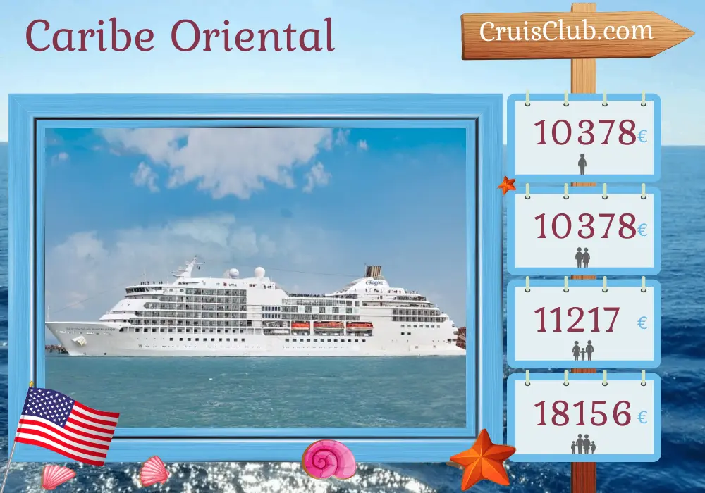 Crucero en el Caribe Oriental desde San Juan a Miami a bordo del barco Seven Seas Navigator con visitas a Puerto Rico, Islas Vírgenes Británicas, San Cristóbal y Nieves, Curazao, Aruba, República Dominicana y Estados Unidos por 12 días