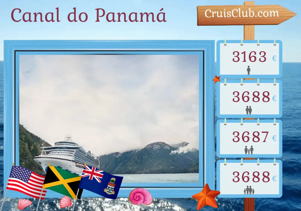 Cruzeiro no Canal do Panamá saindo de Fort Lauderdale a bordo do navio Ruby Princess com visitas aos Estados Unidos, Colômbia, Panamá, Jamaica e Ilhas Cayman por 11 dias