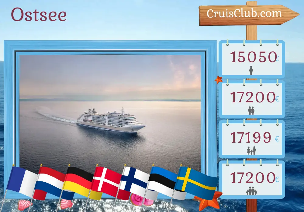 Kreuzfahrt in der Ostsee von Southampton nach Stockholm an Bord des Schiffes Silver Dawn mit Besuchen in Frankreich, den Niederlanden, Deutschland, Dänemark, Finnland, Estland und Schweden für 19 Tage