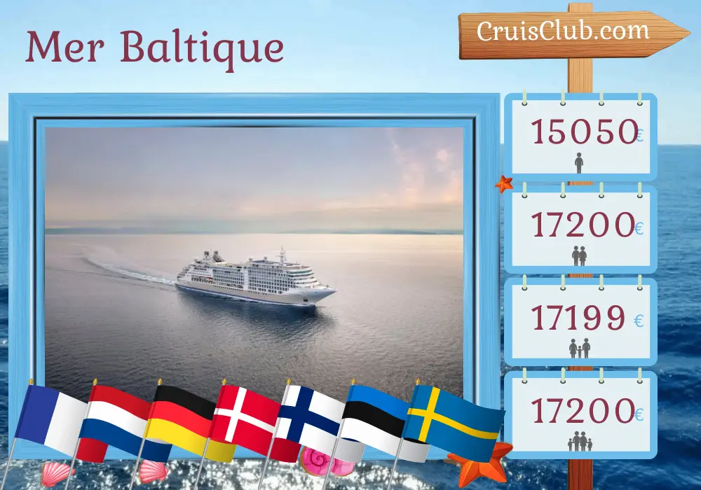 Croisière en mer Baltique de Southampton à Stockholm à bord du navire Silver Dawn avec visites en France, aux Pays-Bas, en Allemagne, au Danemark, en Finlande, en Estonie et en Suède pendant 19 jours