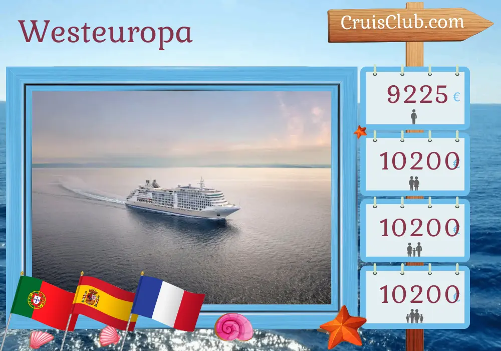 Kreuzfahrt in Westeuropa von Lissabon nach Southampton an Bord des Schiffes Silver Dawn mit Besuchen in Portugal, Spanien, Frankreich und Guernsey für 10 Tage