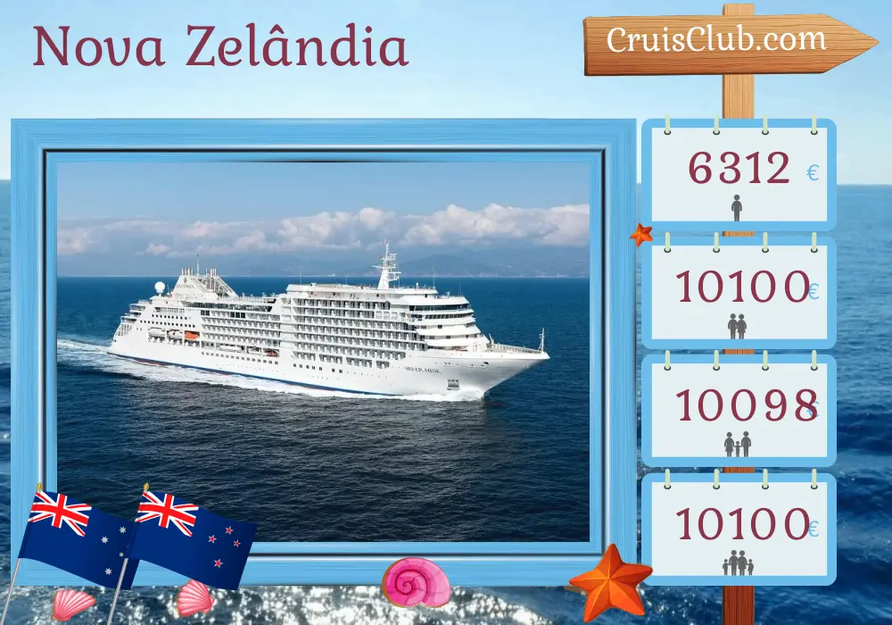 Cruzeiro na Nova Zelândia de Sydney a Auckland a bordo do navio Silver Muse com visitas à Austrália e à Nova Zelândia por 15 dias