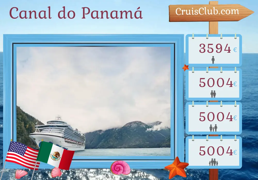 Cruzeiro no Canal do Panamá de Fort Lauderdale a Los Angeles a bordo do navio Ruby Princess com visitas aos EUA, Colômbia, Panamá, Costa Rica e México por 16 dias