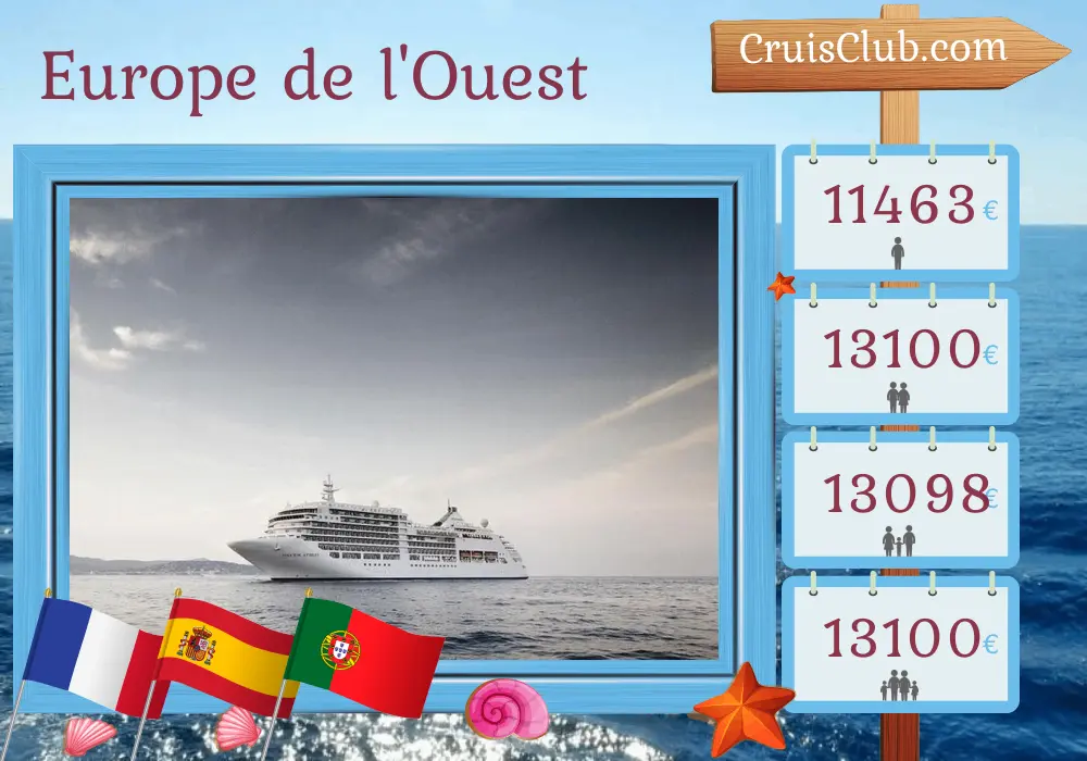 Croisière en Europe de l`Ouest de Southampton à Lisbonne à bord du navire Silver Spirit avec visites en France, en Espagne et au Portugal pendant 15 jours